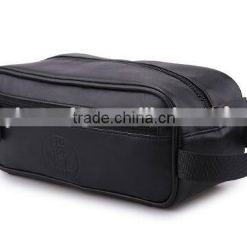 Customized black PU leather travel toilet bag for Men