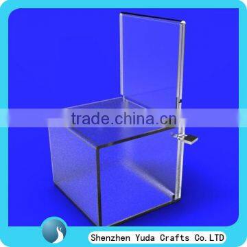 transparent acrylic charity donation box with lock cheap high quality customized