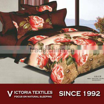 red flower pattern rotary printed bed in bag complete bedding sets