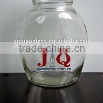 transparent glass round jar