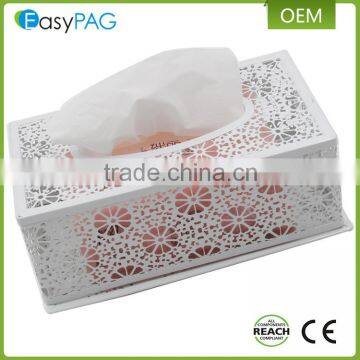 Fancy design custom white printed embossing iron metal tissue paper box