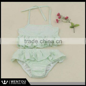 Wholesale Monogrammed Seersucker Girls Swim Suit Ruffle Bikini