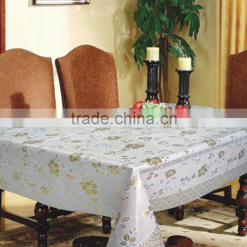 YH-3561 Embossed tablecloth with non-woven/fannel backing (golden/silver grounding)