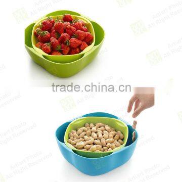 2015 Original new design double desk plastic stackable fruit and salad bowl set