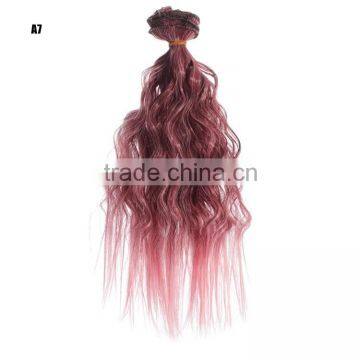 Red Ombre Wavy Hair Curly Extension Bundles for Doll photo-3