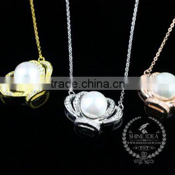 925 sterling silver shining crown with pearl creative pendant necklace fashion women necklace jewelry 6360462