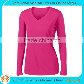 Ladies V-neck Long Sleeve Moisture Wicking Athletic Shirts Sizes XS-4XL