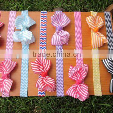 Interchangeable Chevron Headband with 3.3" Stripe Ribbon Bow Baby Elastic Headband Bow Hairband Hair Accessory