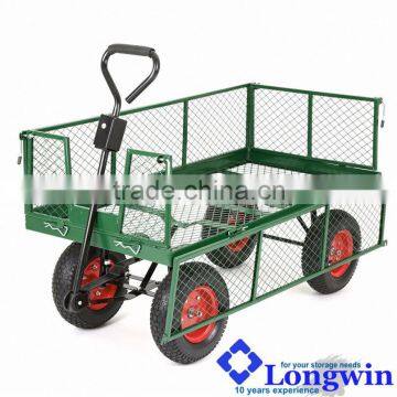 Steel handy mesh drop side four wheel flat cart hand trolley