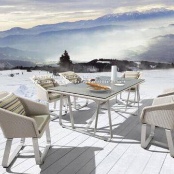 Table And Chair PE Rattan Wicker Stainless Steel Feet 5cm Cushion 8mm Tempered  Glass