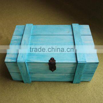 Vintage Painted Blue Customized Polished Wooden Box With Lock photo-2