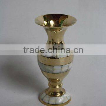 Mother of Pearl Mosaic on metal vase made in brass