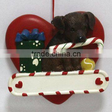 Polyresin Heart Dog Writing Board Christmas Ornaments