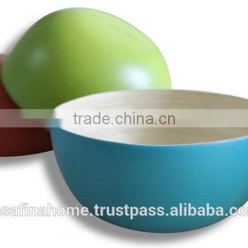 Round Colored Lacquer Bamboo Salad Bowl photo-2