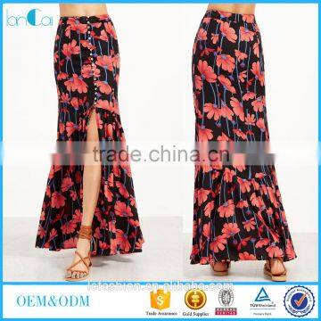 flower print slit front ruffle hem maxi skirt fancy skirt top designs