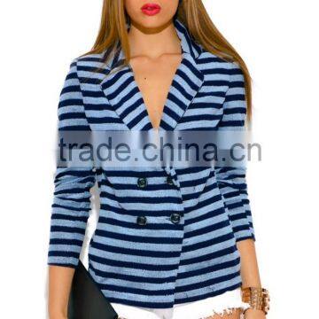 Navy Blue Stripe Girls Double Breasted Blazer Wholesale photo-2