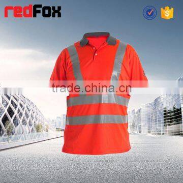 promotional t-shirt long sleeve reflective safety t-shirt for worker orange and dark blue contrast safety t-shirt