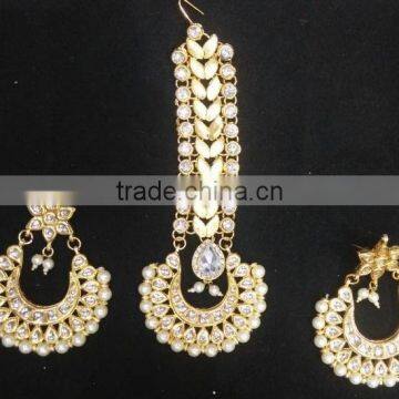 Kundan Jadau Earring Tikka gold plated chand bali Set