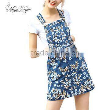 Denim african bazin embroidery design dress suspender skirt