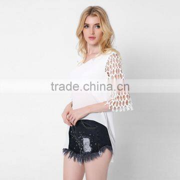 Black V Neck Models for Summer Three Quarter Sleeve Womens Plus Size Blouse photo-5