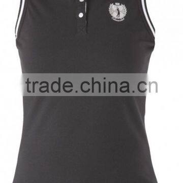 pique cotton solid black ladies lovely sleeveless polo shirt custom for golf sports best wholesale