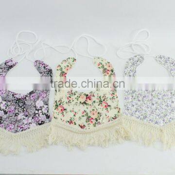 Wholesale floral print baby tassel bibs 100% cotton baby girl bibs with frill