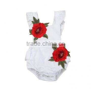 Rose Flower Decoration Cotton Fabric Handmade Baby Romper Flutter Jumpsuit