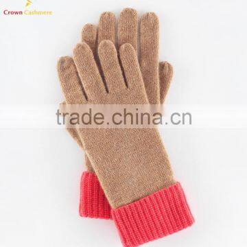 Ladies Cashmere Knitted Mitten Gloves Color Block Knitted Mittens