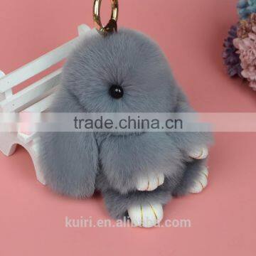 100% Real Genuine Rex Rabbit Furs Keychain Pendant Bag Car Charm Tag Cute Mini Rabbit Toy Doll Real Fur Monster Charms photo-3