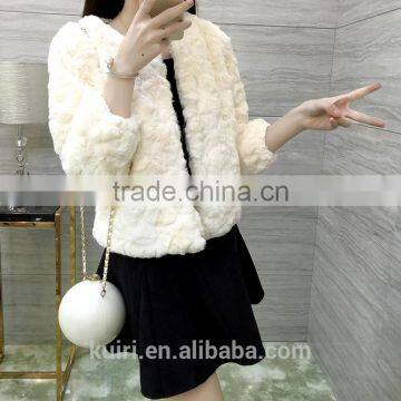 2016 New Genuine Rabbit Fur Coat Fashion Women Short Knitted Slim Coat Jacket Elegant Winter Warm Fur Rabbit Coats photo-2