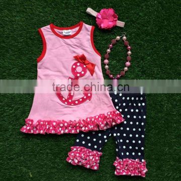 baby Girls Summer design girls boutique clothing hot pink anchor outfits sleeveless capri sets with accessories