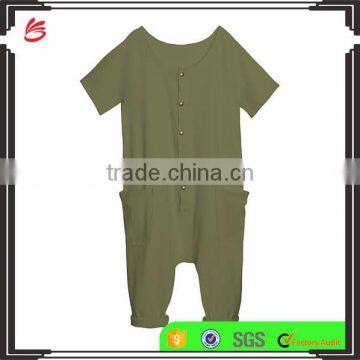 2017 wholesale kids clothes children Buttoned Jumpsuit Olive green baby clothes set summer