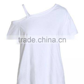 Ladies High Quality Rayon Cotton One-shoulder t Shirt Factory photo-2