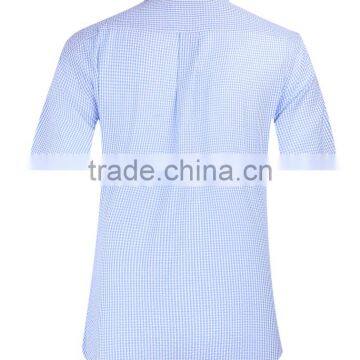 2017 New Light Blue Checks Men's Short Sleeve Shirt Wholesale photo-3