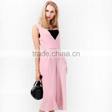 Ladies New Fashion Jumpsuit Pink Color Sleeveless Designs for Women Factory Manufacture photo-2