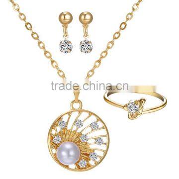 Bride Wedding Jewelry Set Crystal Women Necklace Earrings With Big Pearl