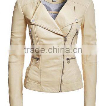 New Arrival Ladies Fashion Design Leather Contrast Jacket /Coat With button front