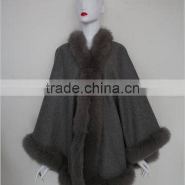 New Grace New Production cashmere cape with fox fur trim fur shawl for women winter