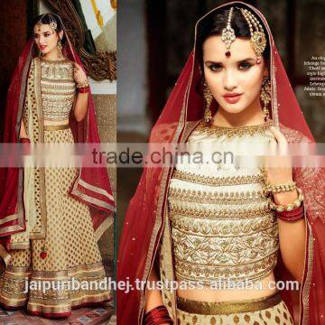 Indian Designer Cream color Banarasi Silk Lehenga Choli