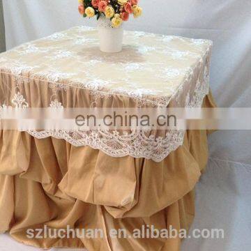 Champagne Satin and Lace Banquet Gathered Table Skirts photo-3