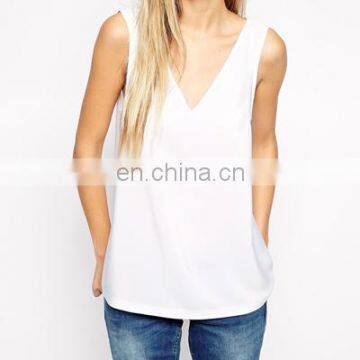 Sexy deep v neck casual woman top in sleeveles sdesign