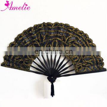 Gold&Black Gothic Party Decoration Handmade Cotton Lace Battenburg Lace Hand Fan Steampunk Fan Party Gifts