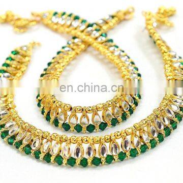 Bollywood Style fancy Anklet- Indian Gold Plated Traditional Kundan Anklet - Payal-Designer Gold Plated Kundan Anklets Wholesale