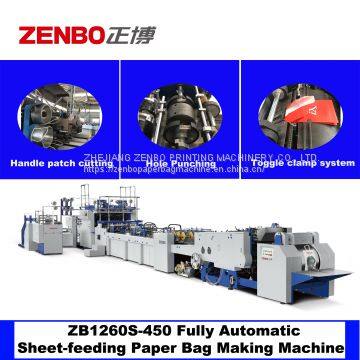 ZB1260S Fully Automatic Sheet Fed Shopping Gift Garment Paper Bag Sack  Making Machine with Twisted Handle