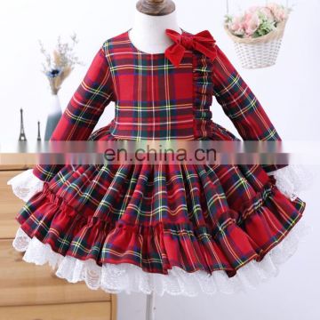 Baby Girl Autumn Winter Red Plaid lolita dress Vintage Spanish Ball Princess kids Christmas Birthday ball gown dress