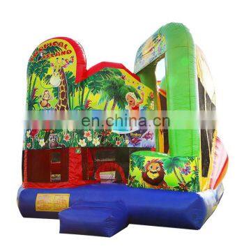 Tropical Island Jumper Combo Commercial Kids Inflatable Bounce House With Basketball Hoop