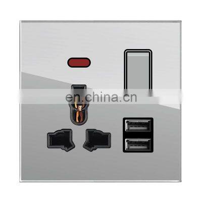 Type 86 Universal Standard 3-pin Wall Switch Socket with Light + 2USB Tempered Glass Panel  Socketes and Switches Electrical 16A