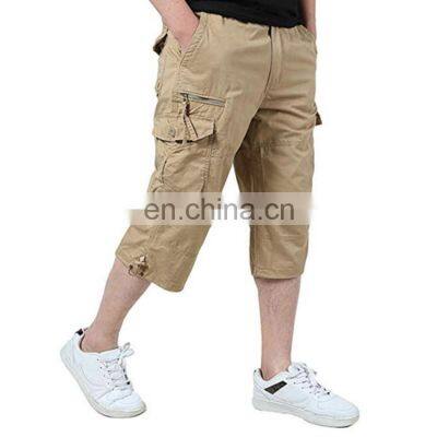 Men's Casual Twill Elastic Cargo Shorts Below Knee Loose Fit  Long Shorts