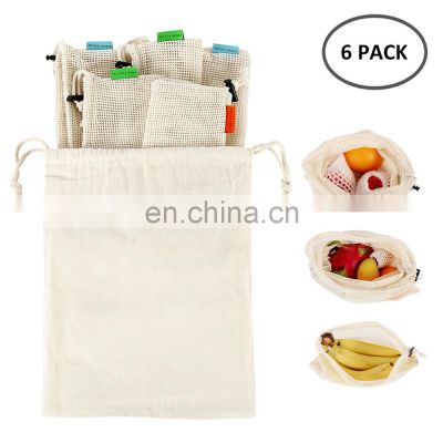 Cotton Canvas Mesh Storage Drawstring Washable Shopping Tote Bag