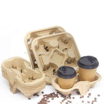 Wholesale Factory price Paper Pulp Molded 4 Cup Compostable carry trays